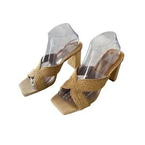 Dolce Vita Penny Raffia Block Heel Sandals Square Toe Natural Woven Size 8.5